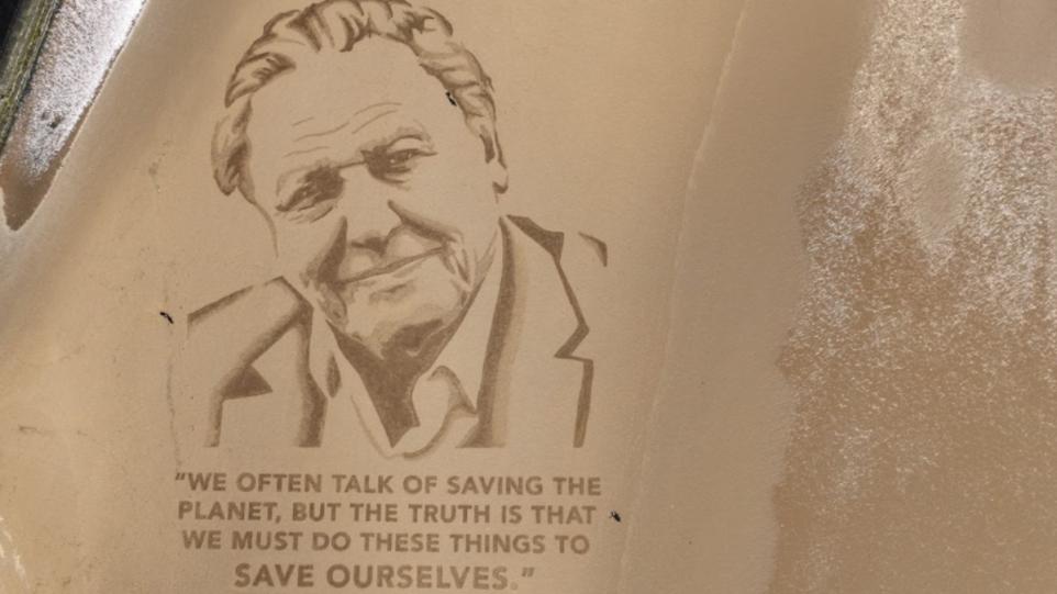 David Attenborough Honoured With Stunning Beach Portrait on Morecambe Bay to Mark His 100th Birthday