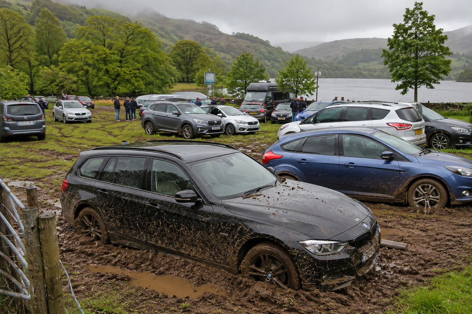 Dozens of Cars Trapped in Mud After Illegal Parking Near Popular Lake District Beauty Spot