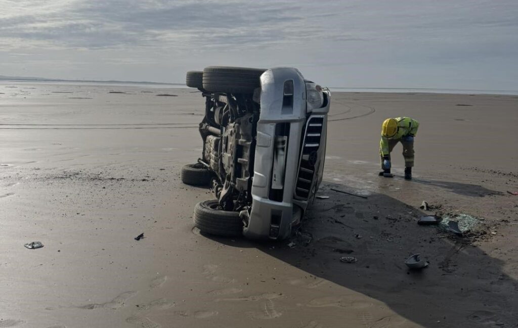 Driver injured as vehicle overturns while doing doughnuts on Cumbria beach