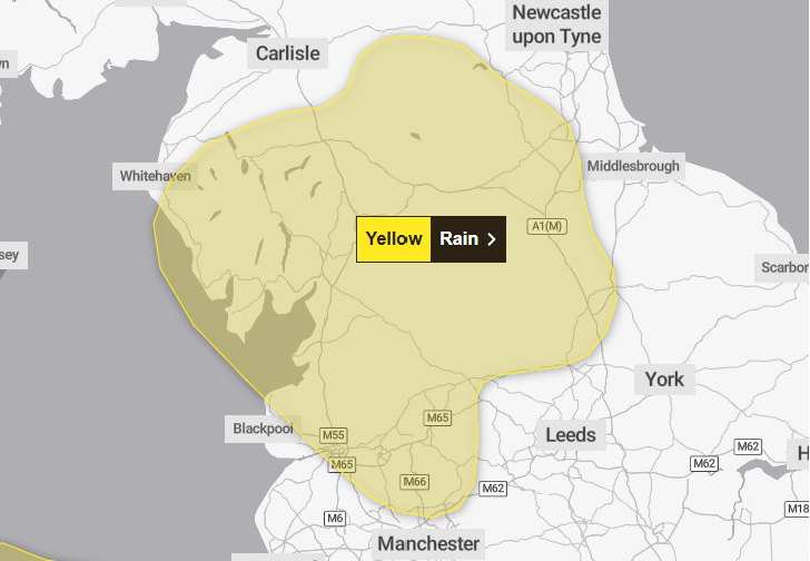 Rain warning issued for Cumbria